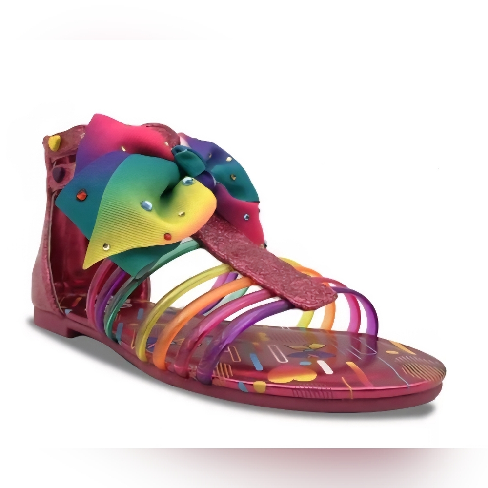 Jojo Siwa Nickelodeon Flat Sandal Open Toe Big Bow Rainbow Zipper Size 3 NEW